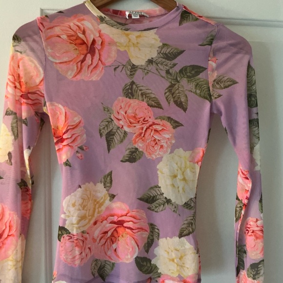 AFRM Tops - AFRM Floral Long Sleeve Top - Lavender and Peach